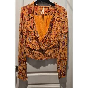 Anthropologie Blouse Women sz M Floral Smocked Ruffle Blouson